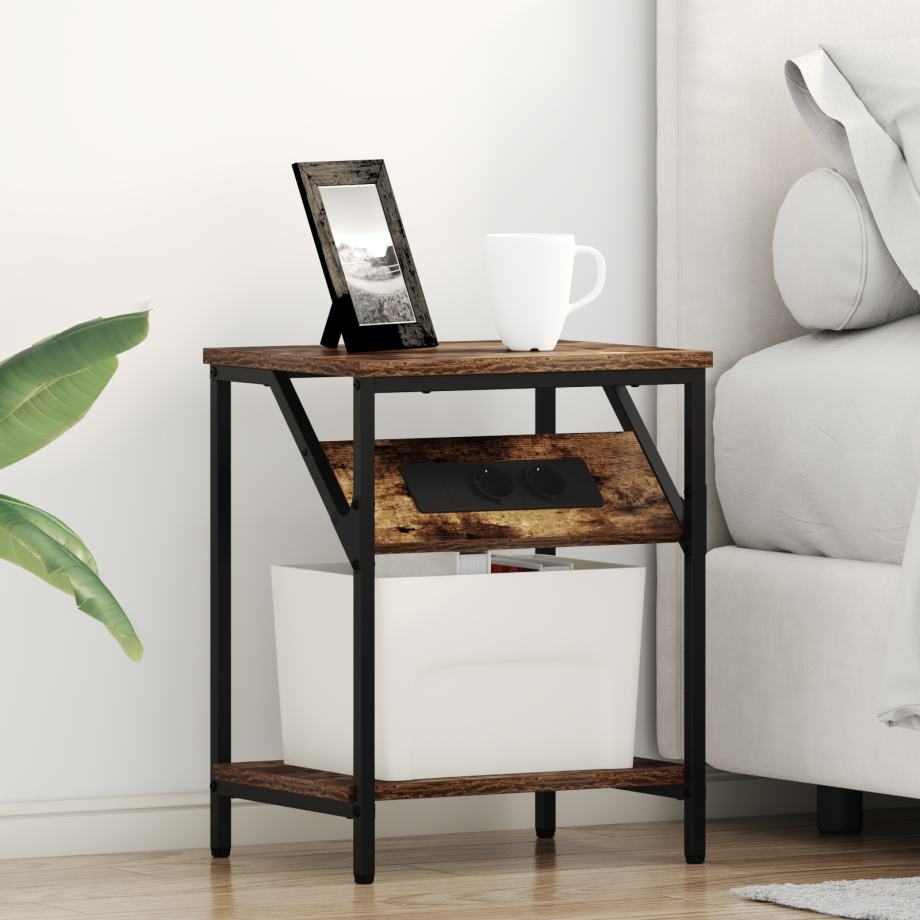 vidaXL Bedside kasten 2 pcs Gerookt eiken 38 x 30 x 48 cm Bewerkt hout afbeelding 1
