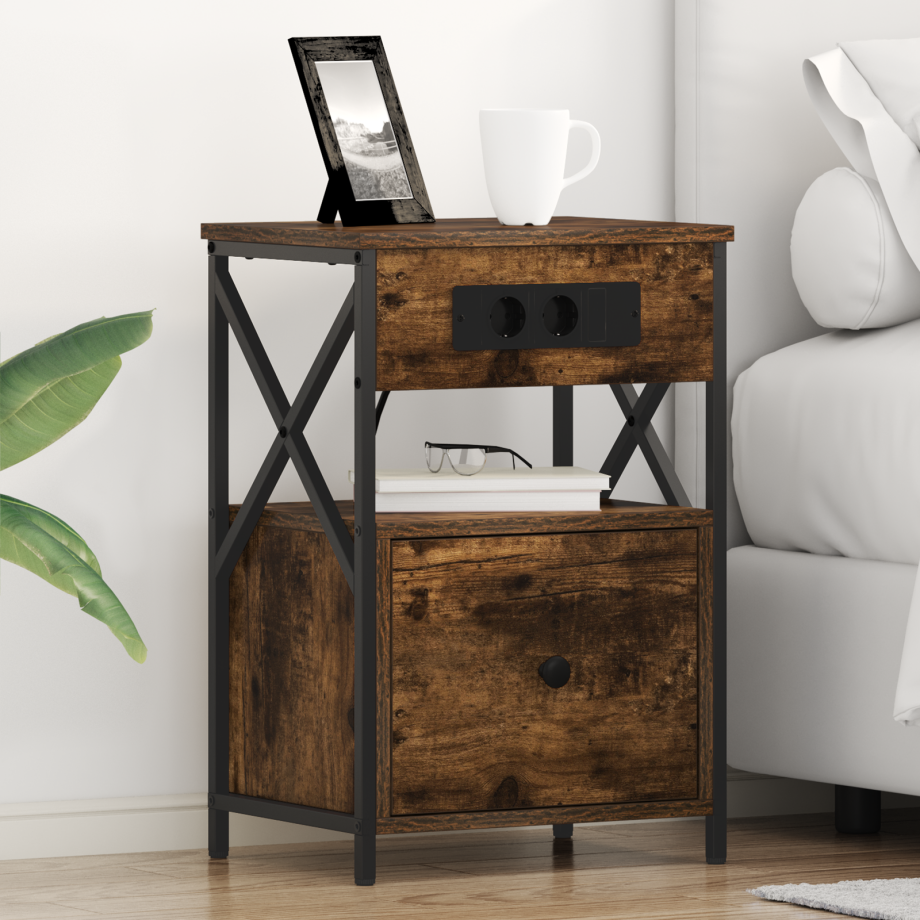 vidaXL Bedside kasten 2 pcs Gerookt eiken 40 x 31 x 60 cm Bewerkt hout afbeelding 1