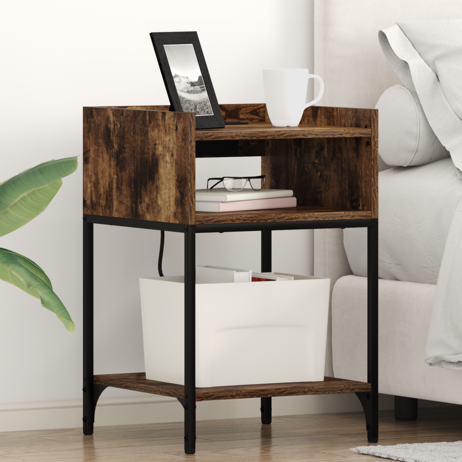 vidaXL Bedside kasten 2 pcs Gerookt eiken 40 x 40 x 61 cm Bewerkt hout afbeelding 1