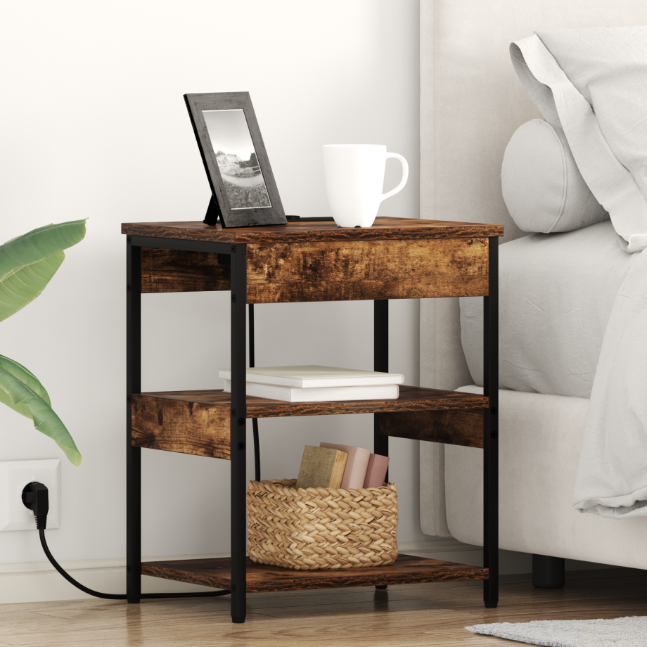 vidaXL Bedside kasten 2 pcs Gerookt eiken 41 x 31 x 51 cm Bewerkt hout afbeelding 1
