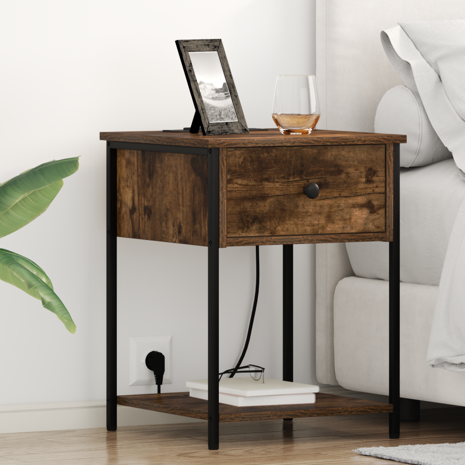 vidaXL Bedside kasten 2 pcs Gerookt eiken 42 x 41 x 56 cm Bewerkt hout afbeelding 1