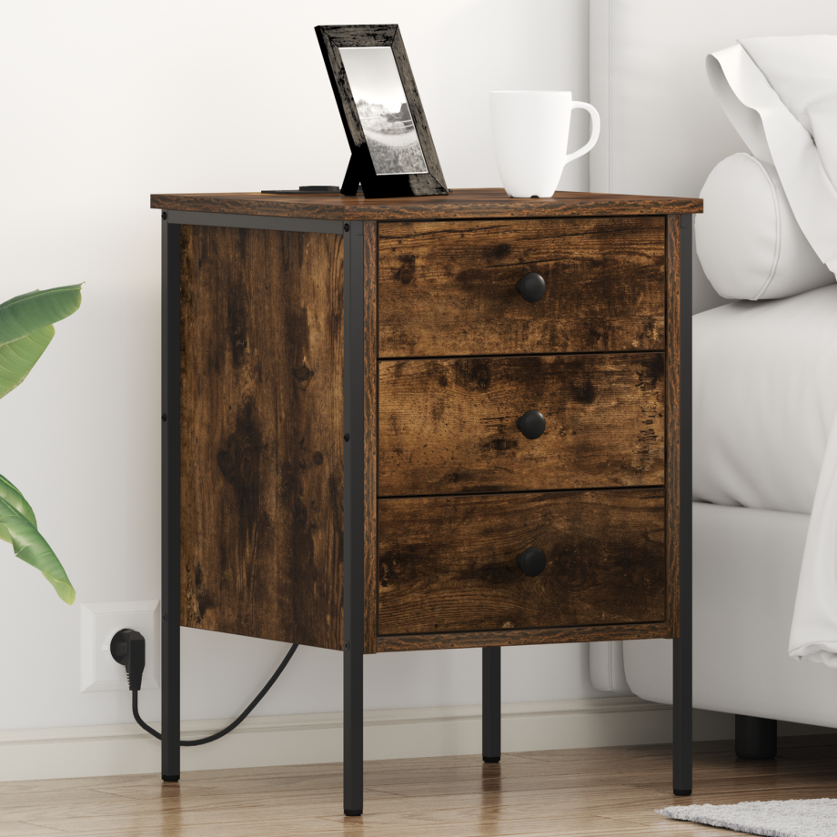 vidaXL Bedside kasten 2 pcs Gerookt eiken 42 x 41 x 61 cm Bewerkt hout afbeelding 1