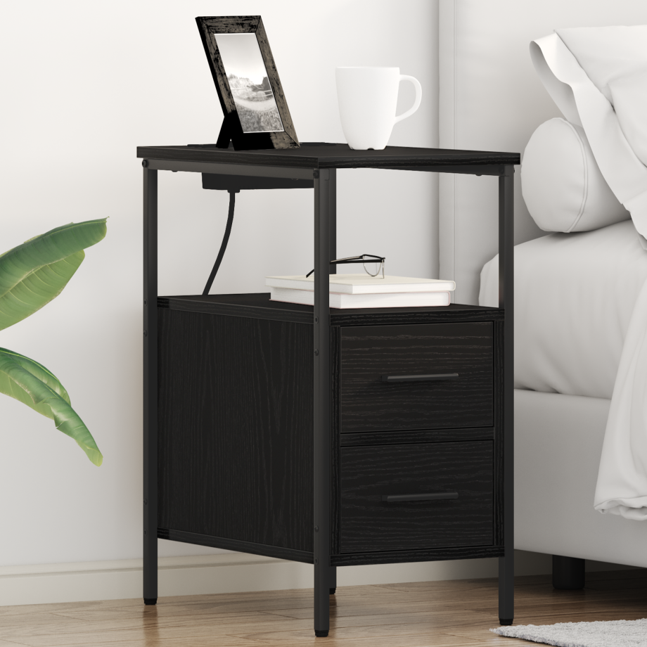 vidaXL Bedside kasten 2 pcs Zwart eiken 30 x 48 x 61 cm Bewerkt hout afbeelding 1