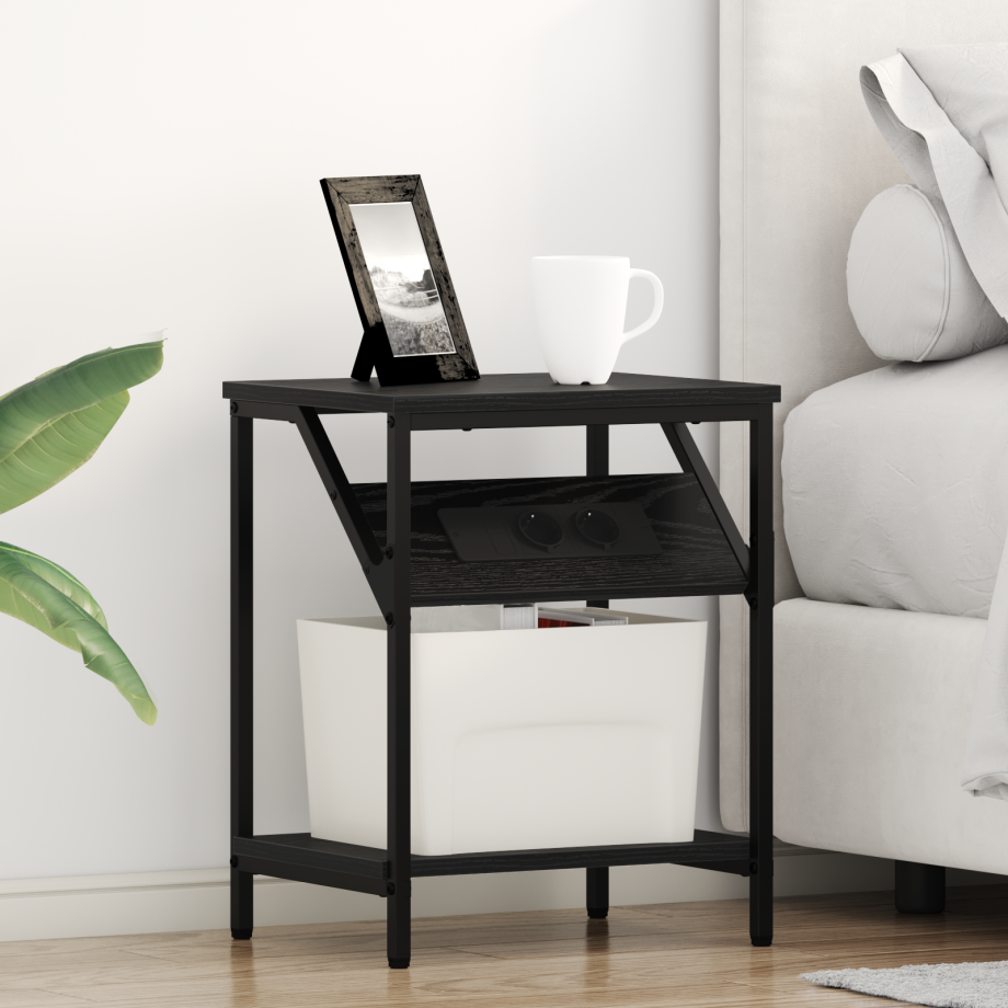 vidaXL Bedside kasten 2 pcs Zwart eiken 38 x 30 x 48 cm Bewerkt hout afbeelding 1