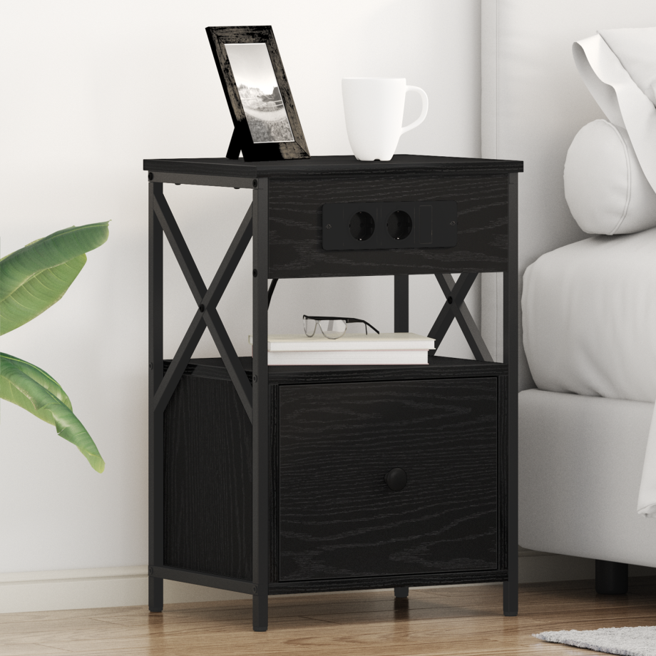 vidaXL Bedside kasten 2 pcs Zwart eiken 40 x 31 x 60 cm Bewerkt hout afbeelding 1