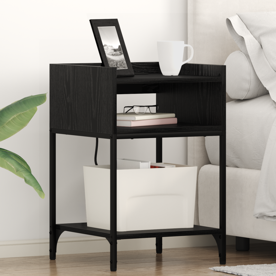 vidaXL Bedside kasten 2 pcs Zwart eiken 40 x 40 x 61 cm Bewerkt hout afbeelding 1