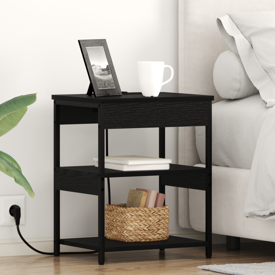 vidaXL Bedside kasten 2 pcs Zwart eiken 41 x 31 x 51 cm Bewerkt hout afbeelding 1