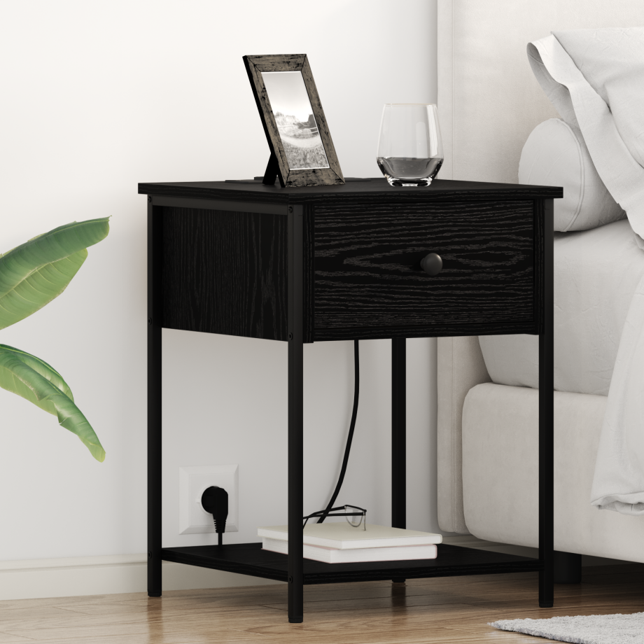 vidaXL Bedside kasten 2 pcs Zwart eiken 42 x 41 x 56 cm Bewerkt hout afbeelding 1