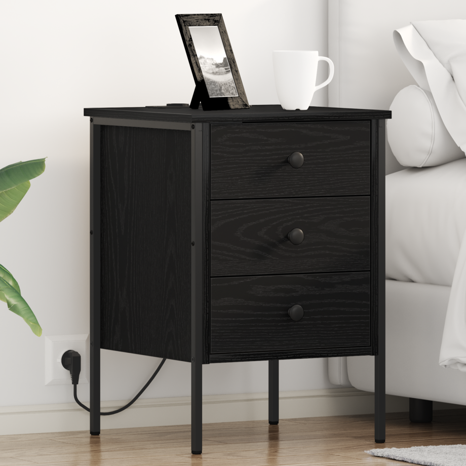 vidaXL Bedside kasten 2 pcs Zwart eiken 42 x 41 x 61 cm Bewerkt hout afbeelding 1