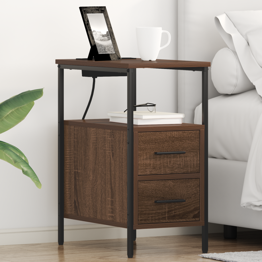vidaXL Bedside kasten met lade 2 pcs bruin eikenkleur 30 x 48 x 61 cm afbeelding 1