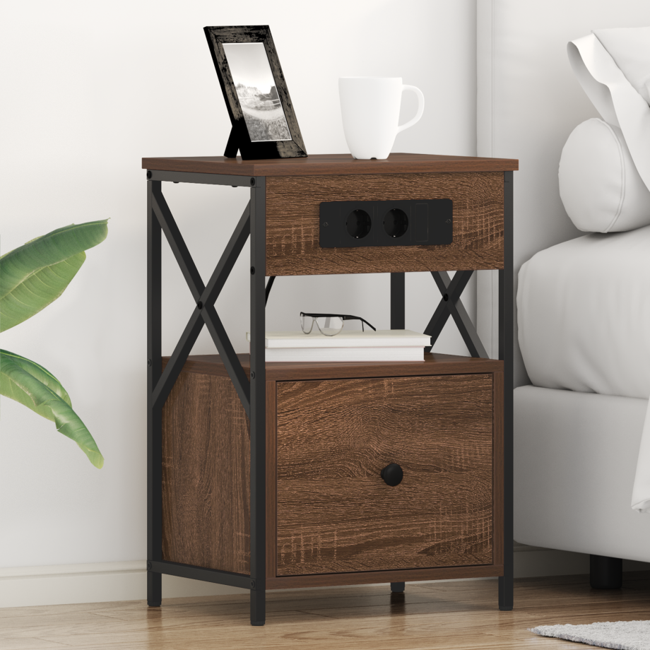 vidaXL Bedside kasten met lade 2 pcs bruin eikenkleur 40 x 31 x 60 cm afbeelding 1