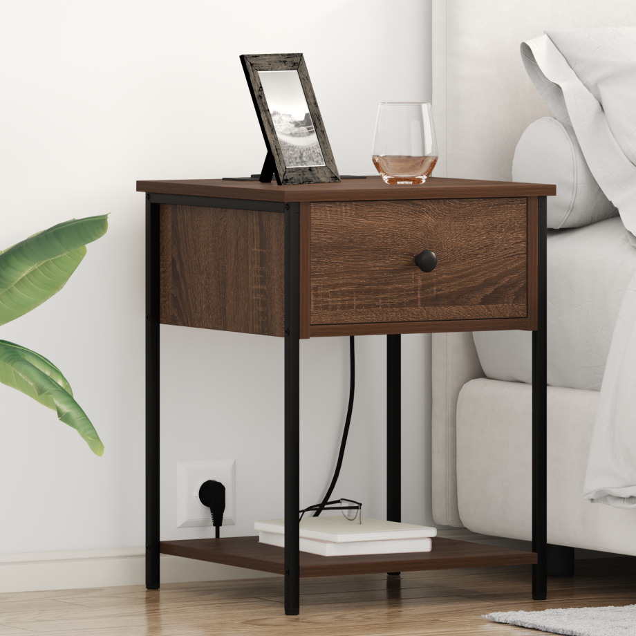 vidaXL Bedside kasten met lade 2 pcs bruin eikenkleur 42 x 41 x 56 cm afbeelding 1