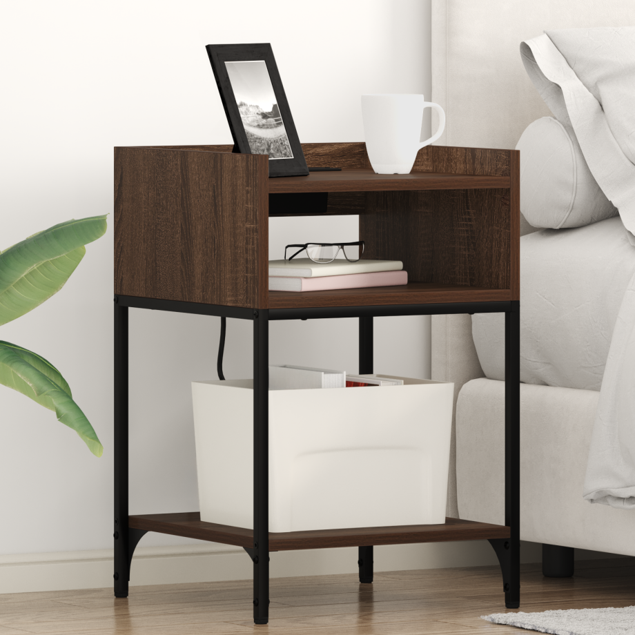 vidaXL Bedside kasten met plank 2 pcs bruin eikenkleur 40 x 40 x 61 cm afbeelding 1