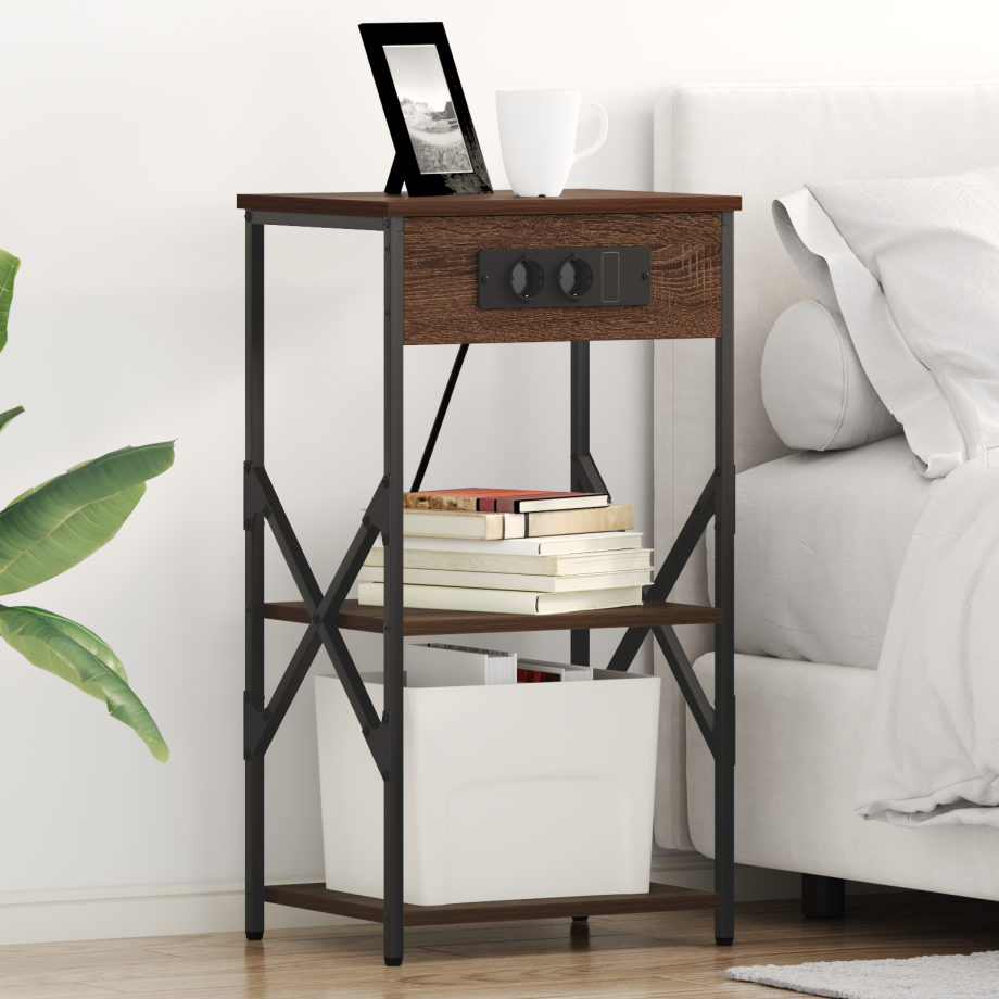 vidaXL Bedside kasten met plank 2 pcs bruin eikenkleur 41 x 31 x 76 cm afbeelding 1