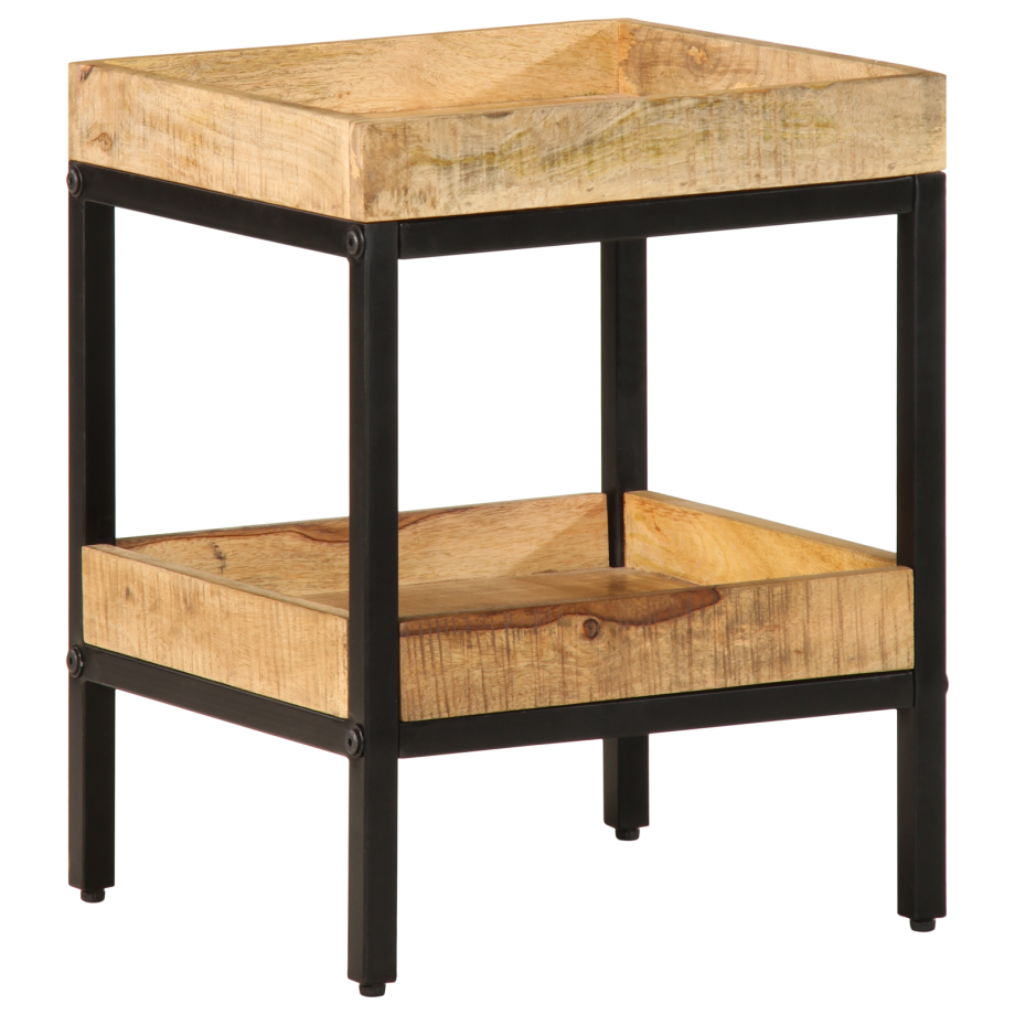vidaXL Bijzettafel met plank Bruin 35 x 35 x 45 cm Massief Mango Hout afbeelding 1