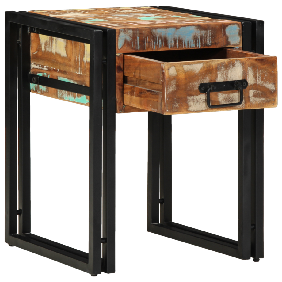 vidaXL Bijzettafel met lade 40x40x50 cm massief gerecycled hout zwart afbeelding 1