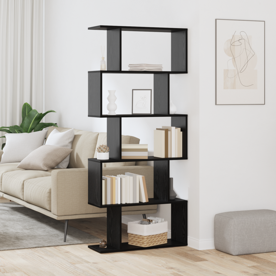 vidaXL Boekenkast Zwart Eiken 70 x 24 x 161 cm Bewerkt hout afbeelding 1