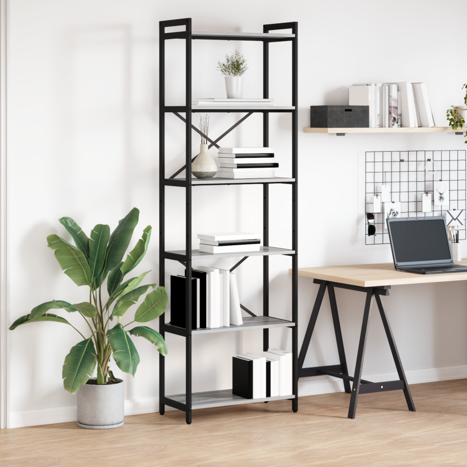 vidaXL Boekenkast Grijs sonoma 60 x 30 x 188 cm Hout en staal afbeelding 1