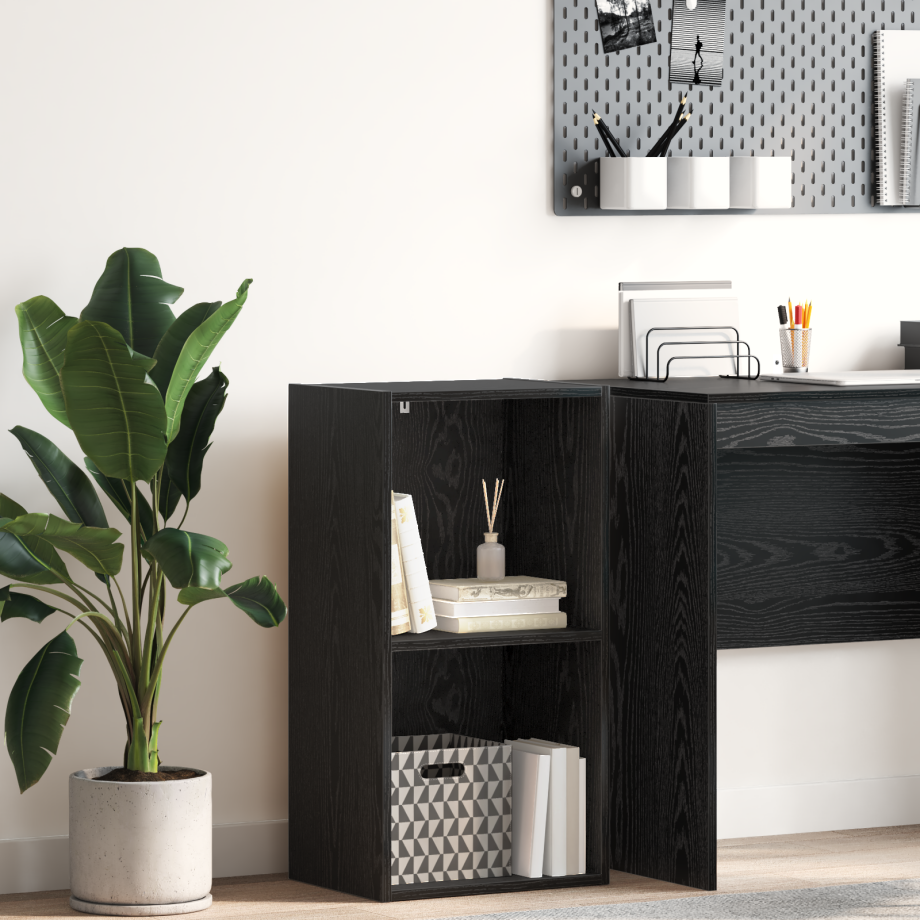 vidaXL Boekenkast Zwart Eiken 40 x 30 x 77 cm Bewerkt hout vidaXL Boekenkast Zwart Eiken 40 x 30 x 77 cm Bewerkt hout afbeelding 1