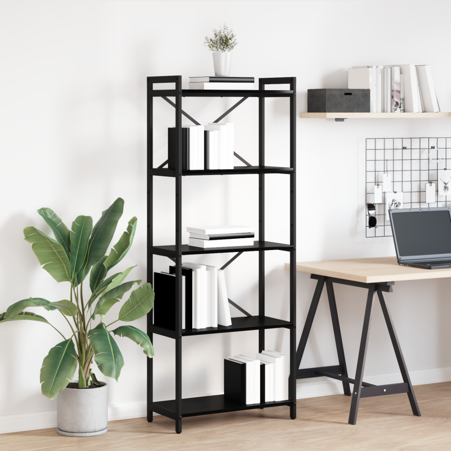 vidaXL Boekenkast Zwart Eiken 60 x 30 x 155 cm Bewerkt hout afbeelding 1
