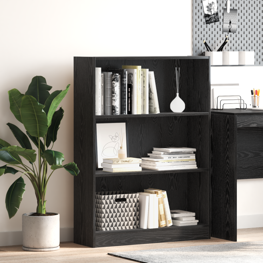 vidaXL Boekenkast Zwart Eiken 80 x 24 x 109 cm Bewerkt hout vidaXL Boekenkast Zwart Eiken 80 x 24 x 109 cm Bewerkt hout afbeelding 1