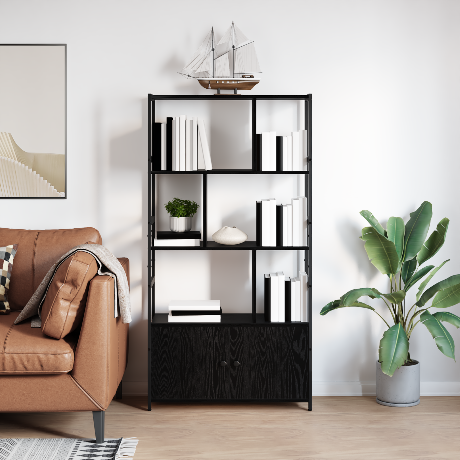 vidaXL Boekenkast Zwart Eiken 80 x 30 x 155,5 cm Bewerkt hout vidaXL Boekenkast Zwart Eiken 80 x 30 x 155,5 cm Bewerkt hout afbeelding 1