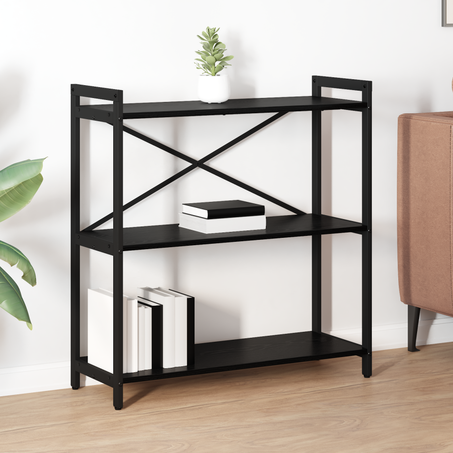 vidaXL Boekenkast Zwart Eiken 80 x 30 x 85 cm Bewerkt hout vidaXL Boekenkast Zwart Eiken 80 x 30 x 85 cm Bewerkt hout afbeelding 1