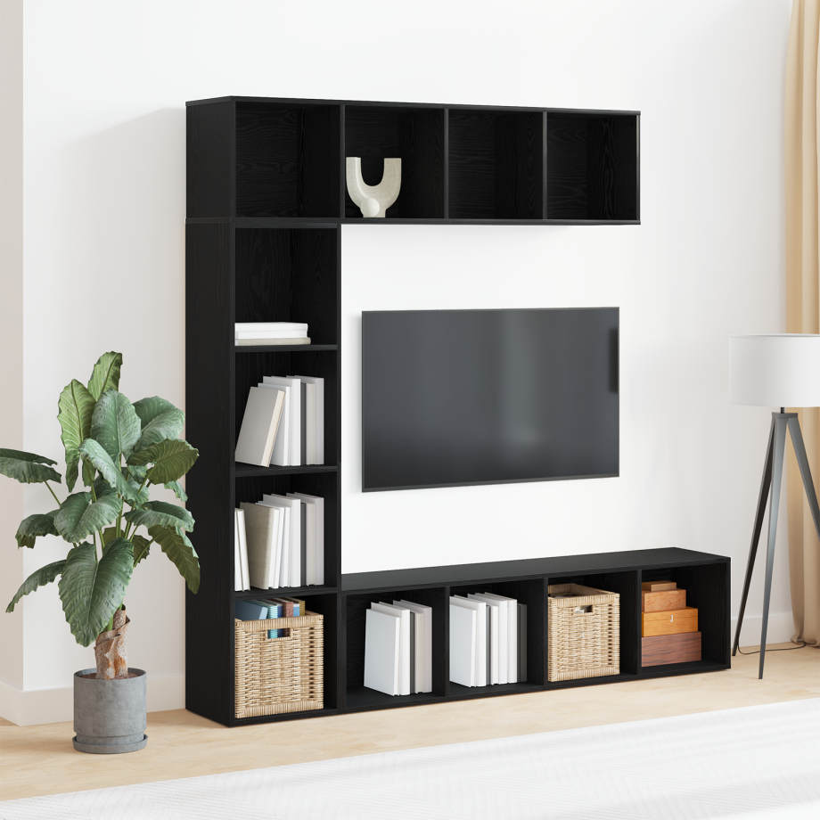 vidaXL Boekenkasten 3 stuks Zwart Eiken 36x30x143 cm Geengineerd Hout afbeelding 1