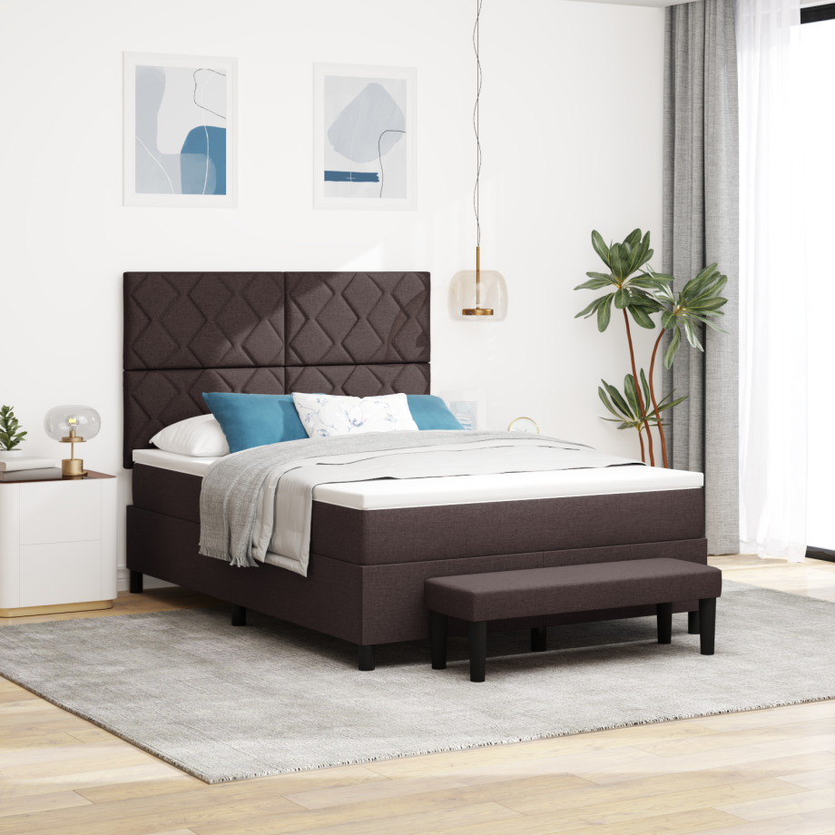 vidaXL Box Spring Bed met Matras & Bank Donkerbruin 160x200 cm Stof afbeelding 1