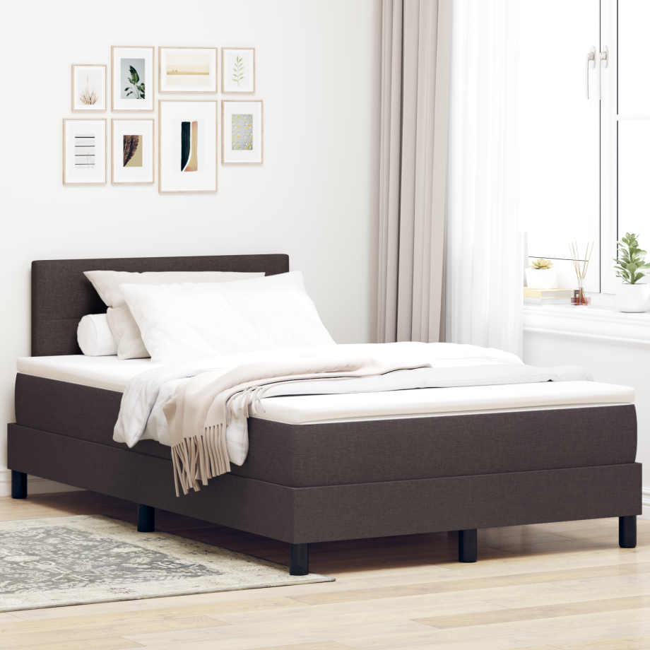 vidaXL Box Spring Bed met Matras & LED Donkerbruin 120x190 cm Stof vidaXL Box Spring Bed met Matras & LED Donkerbruin 120x190 cm Stof afbeelding 1