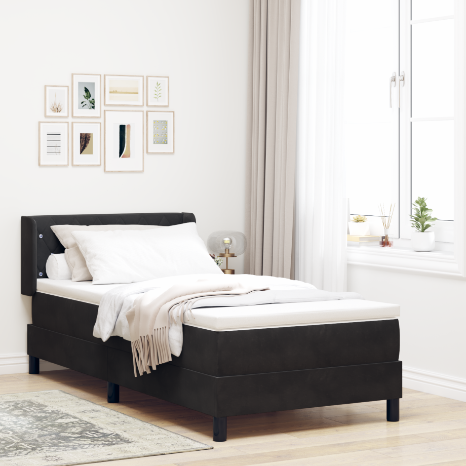 vidaXL Box Spring Bed met Matras Zwart 90x200 cm Fluweel vidaXL Box Spring Bed met Matras Zwart 90x200 cm Fluweel afbeelding 1