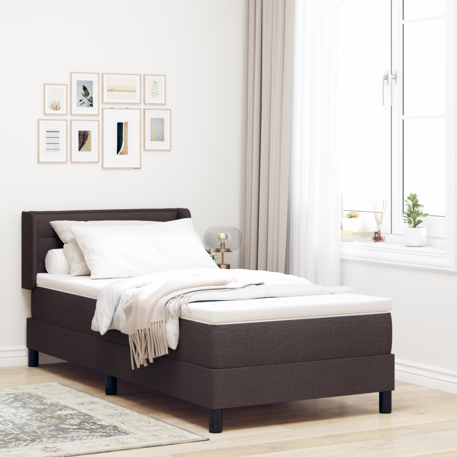 vidaXL Boxspringbed met hoofdeinde Donkerbruin 200 x 90 cm Stof afbeelding 1