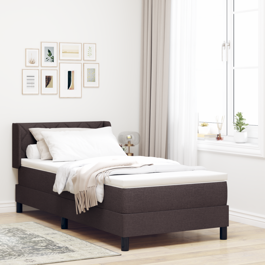 vidaXL Boxspringbed met hoofdeinde Donkerbruin 200 x 90 cm Stof afbeelding 1