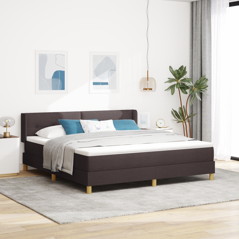 vidaXL Boxspring bed Donkerbruin en Wit 180 x 200 cm Polyester vidaXL Boxspring bed Donkerbruin en Wit 180 x 200 cm Polyester afbeelding 1