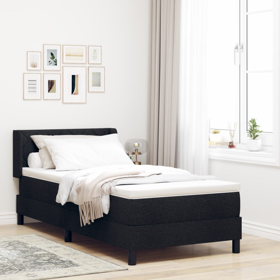 vidaXL Boxspringbed met hoofdeinde Zwart 200 x 90 cm Stof afbeelding 1
