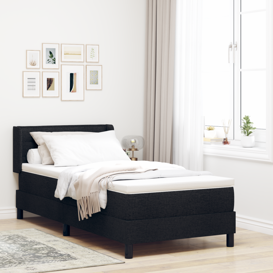 vidaXL Boxspringbed met hoofdeinde Zwart 200 x 90 cm Stof afbeelding 1