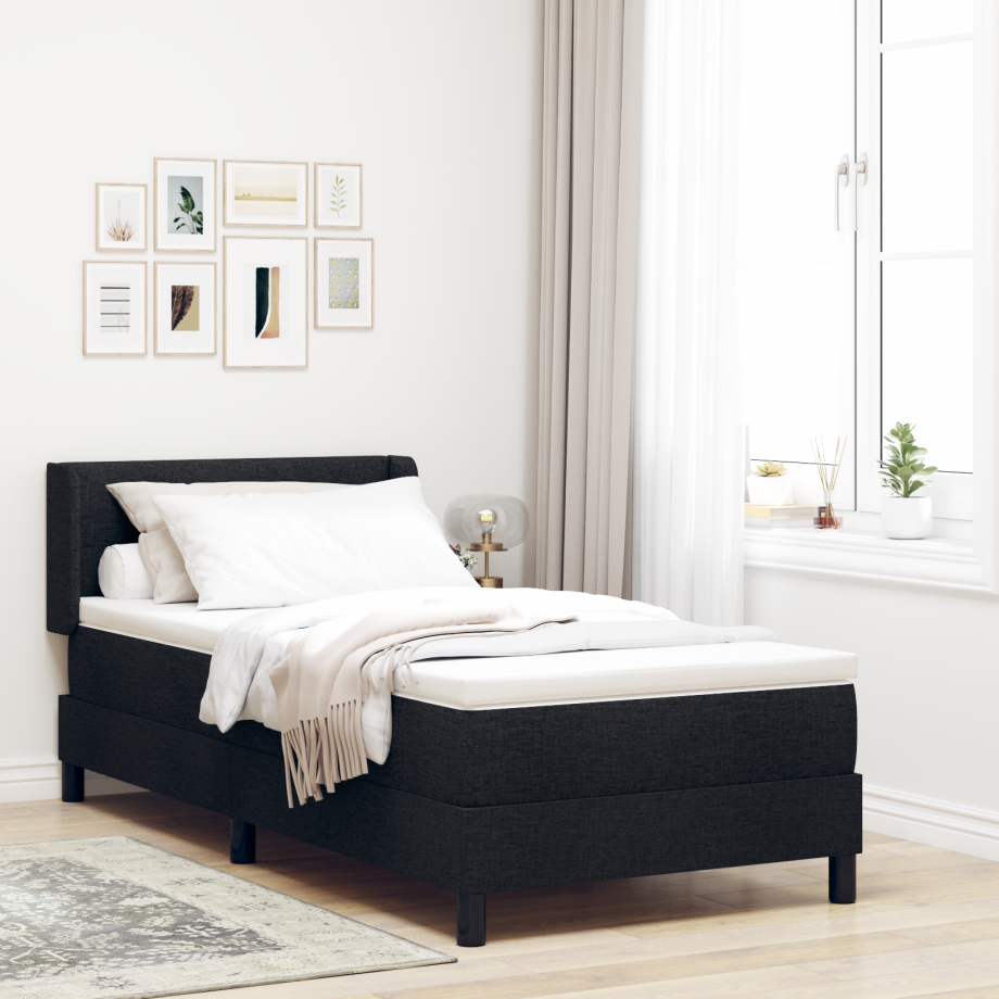 vidaXL Boxspringbed met hoofdeinde Zwart 200 x 90 cm Stof afbeelding 1