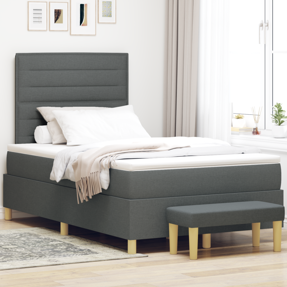vidaXL Boxspring Bed met Matras & Bank Donkergrijs 120x190 cm Stof vidaXL Boxspring Bed met Matras & Bank Donkergrijs 120x190 cm Stof afbeelding 1