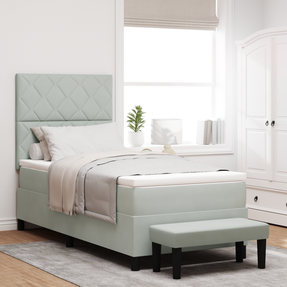 vidaXL Boxspring Bed met Matras & Bank Lichtgrijs 90x200 cm Fluweel afbeelding 1