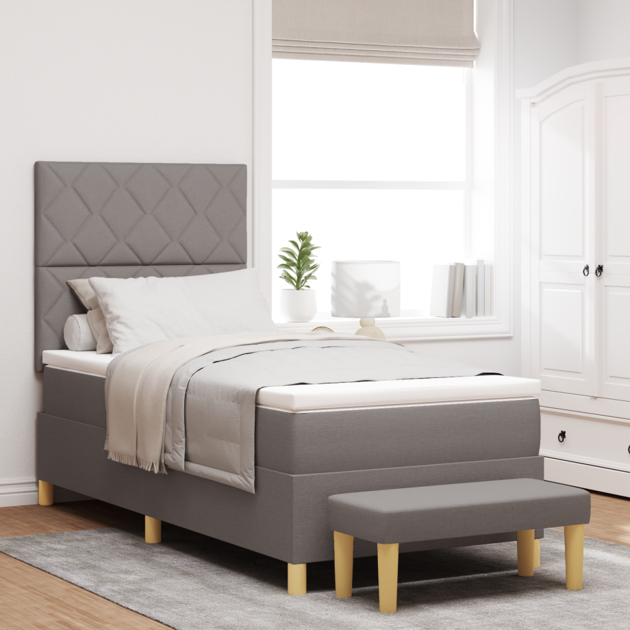 vidaXL Boxspring Bed met Matras & Bank Taupe 100x200 cm Stof vidaXL Boxspring Bed met Matras & Bank Taupe 100x200 cm Stof afbeelding 1