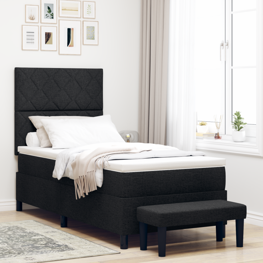vidaXL Boxspring Bed met Matras & Bank Zwart 100x200 cm Stof afbeelding 1