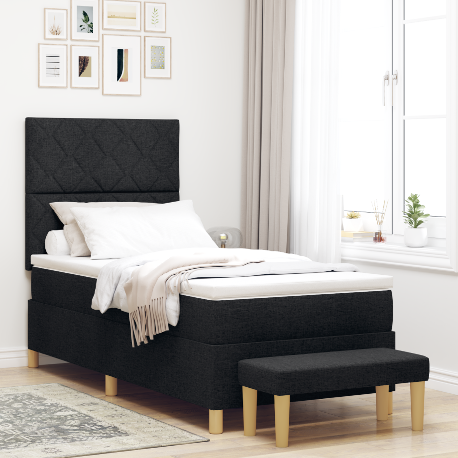 vidaXL Boxspring Bed met Matras & Banken Zwart 90x200 cm Stof afbeelding 1
