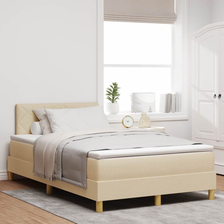 vidaXL Boxspring Bed met Matras Crème 120x200 cm Stof vidaXL Boxspring Bed met Matras Crème 120x200 cm Stof afbeelding 1