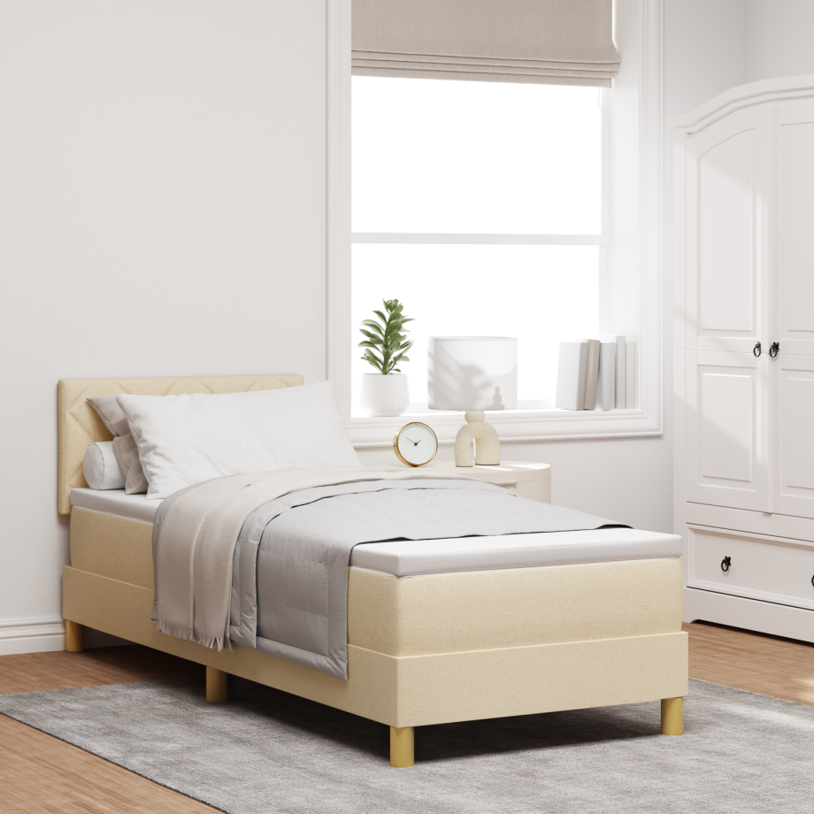 vidaXL Boxspringbed met kussen met hoofdeinde Crème 80 x 200 cm Stof afbeelding 1