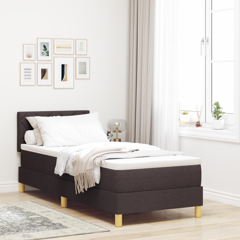 vidaXL Boxspringbed met kussen Donkerbruin 80 x 200 cm Stof afbeelding 1