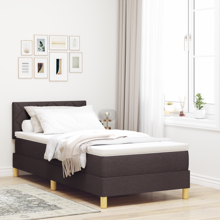 vidaXL Boxspringbed met kussen Donkerbruin 90 x 200 cm Stof afbeelding 1