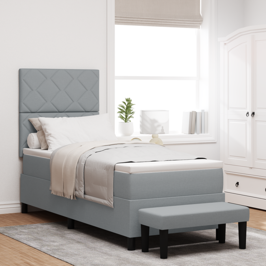 vidaXL Boxspring Bed met Matras en Bank Lichtgrijs 80x200 cm Stof afbeelding 1