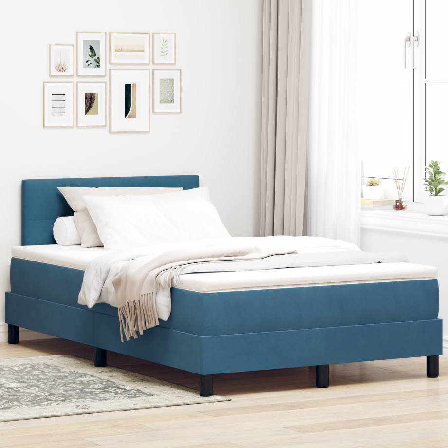 vidaXL LED Box Spring Bed met matras Blauw 120 x 190 cm Fluweel afbeelding 1