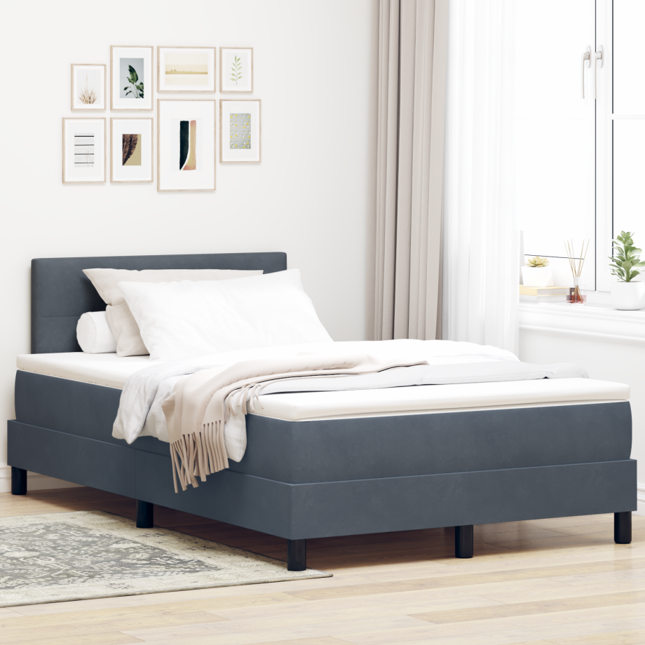 vidaXL LED Box Spring Bed met matras Donkergrijs 120 x 190 cm Fluweel vidaXL LED Box Spring Bed met matras Donkergrijs 120 x 190 cm Fluweel afbeelding 1