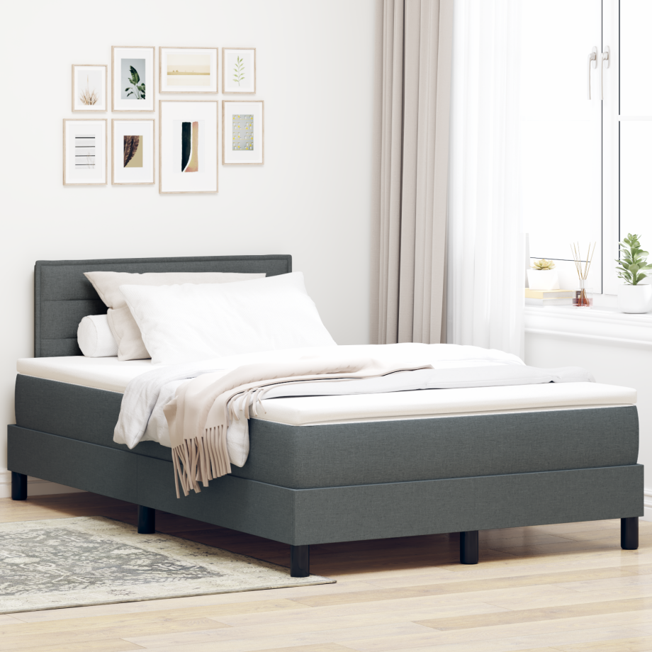 vidaXL Boxspring bed met matras met LED Donkergrijs 120 x 190 cm Stof vidaXL Boxspring bed met matras met LED Donkergrijs 120 x 190 cm Stof afbeelding 1